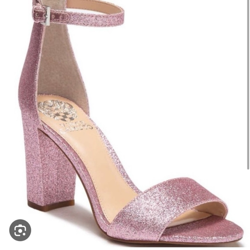 Vince Camuto Corlina Pink Glitter Chunky Heels Ankle Strap Sandals Size 9.5